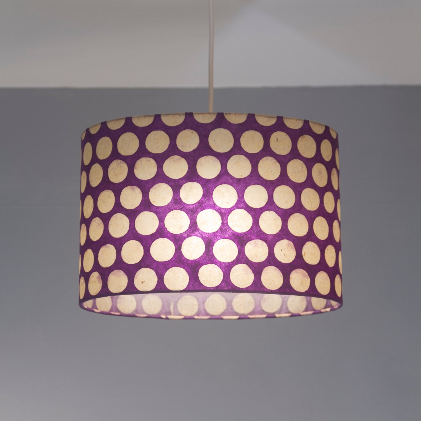 Oval Lamp Shade - P79 - Batik Dots Purple, 30cm(w) x 30cm(h) x 22cm(d)