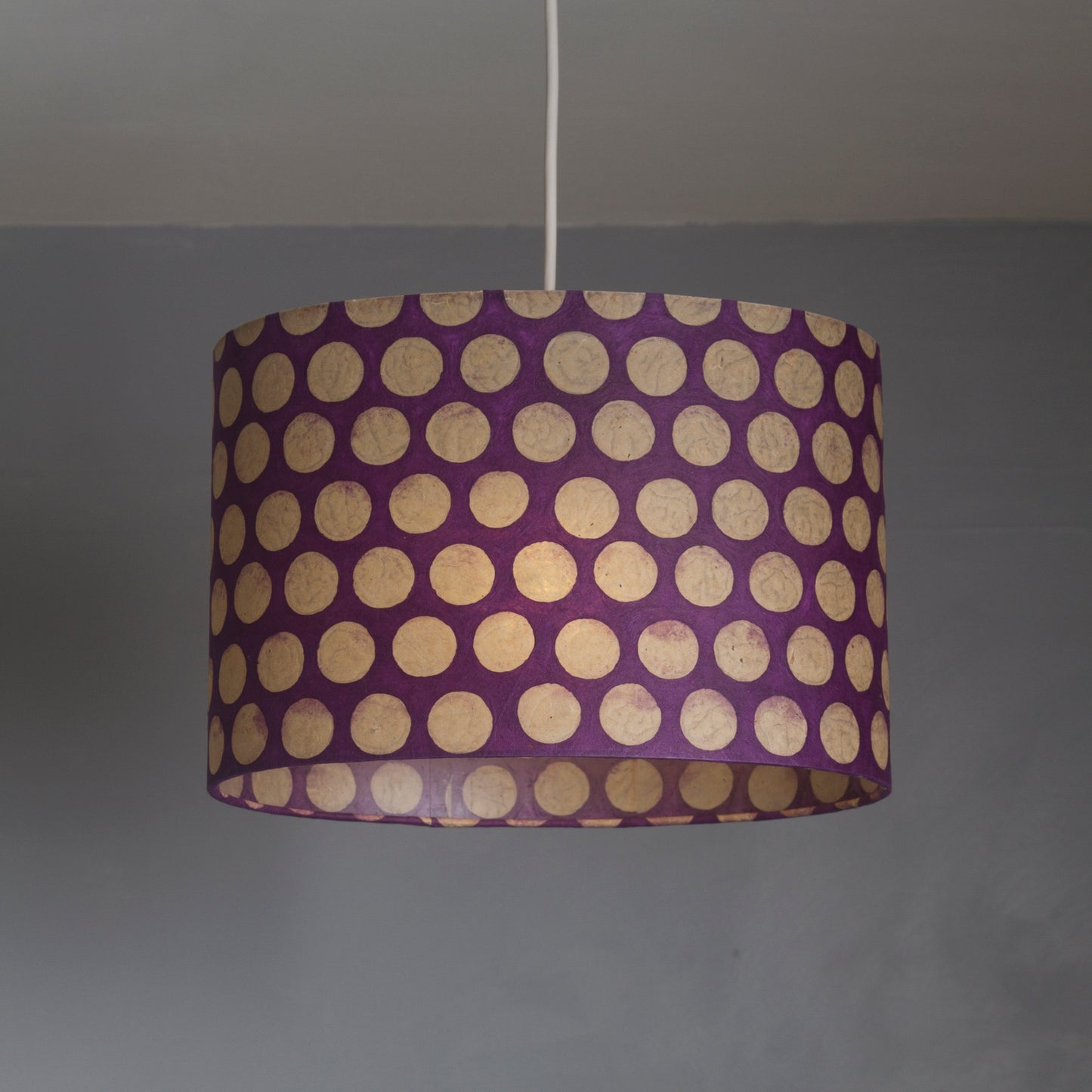 Oval Lamp Shade - P79 - Batik Dots Purple, 30cm(w) x 20cm(h) x 22cm(d)