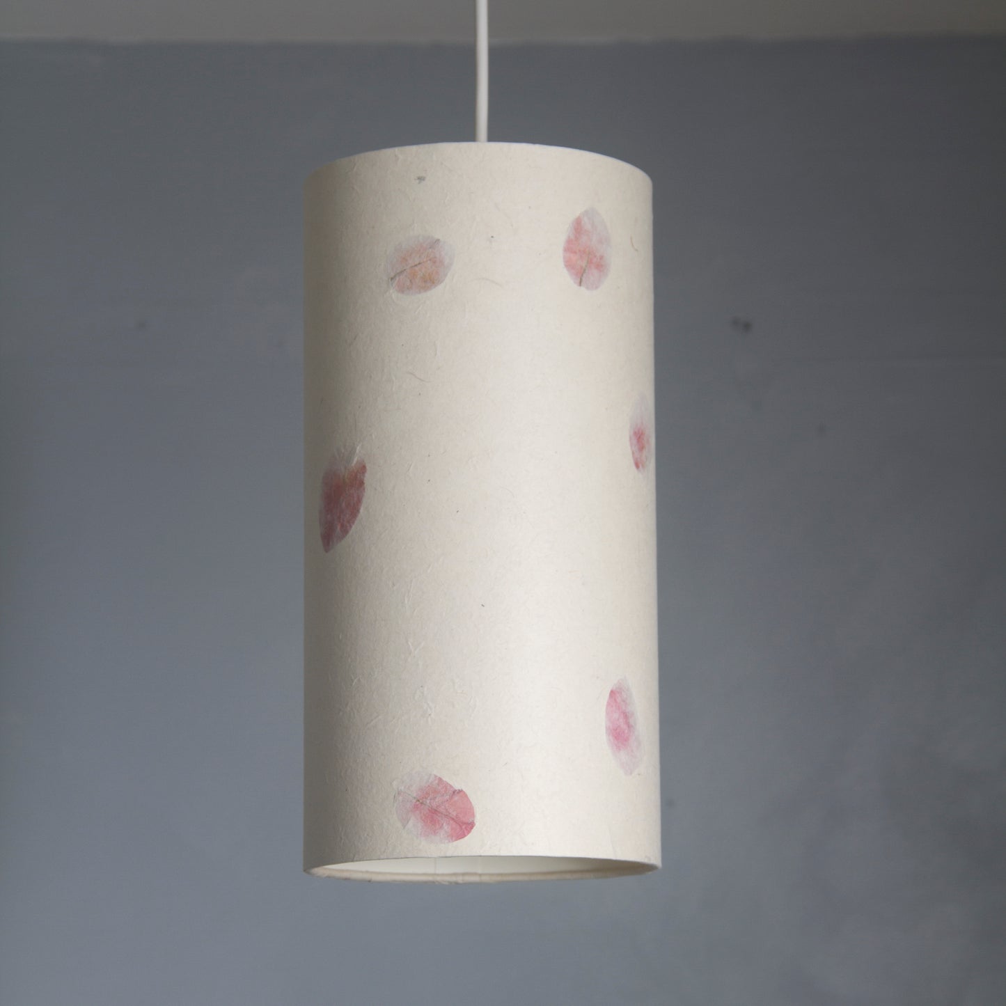 Drum Lamp Shade - P33 ~ Rose Petals on Natural Lokta, 15cm(diameter)