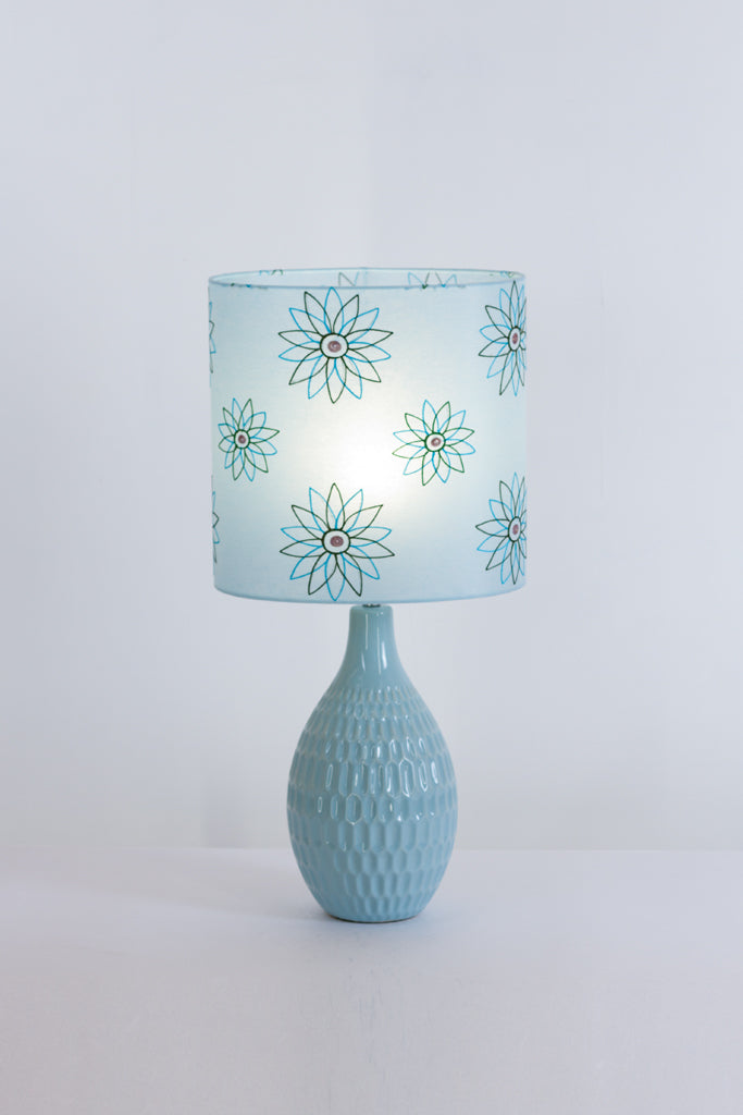 Yarra Ceramic Table Lamp Blue ~ Oval Lamp shade in P45 ~ Embroidered Aqua