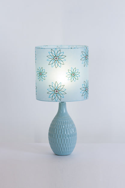 Yarra Ceramic Table Lamp Blue ~ Oval Lamp shade in P45 ~ Embroidered Aqua