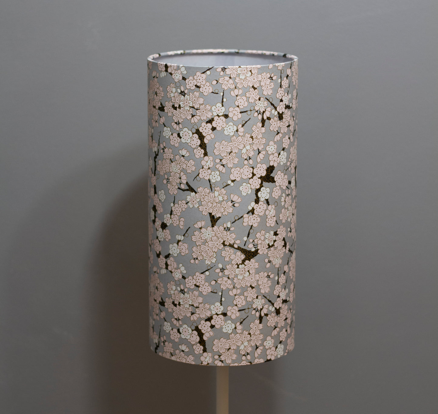 Drum Lamp Shade - W02 ~ Pink Cherry Blossom on Grey, 15cm(diameter)