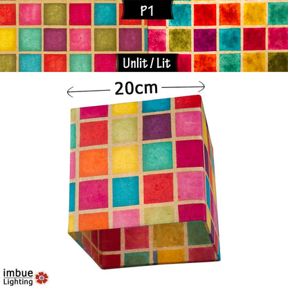 Square Lamp Shade - P01 - Batik Multi Square, 20cm(w) x 20cm(h) x 20cm(d) - Imbue Lighting