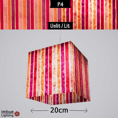 Square Lamp Shade - P04 - Batik Stripes Pink, 20cm(w) x 20cm(h) x 20cm(d) - Imbue Lighting