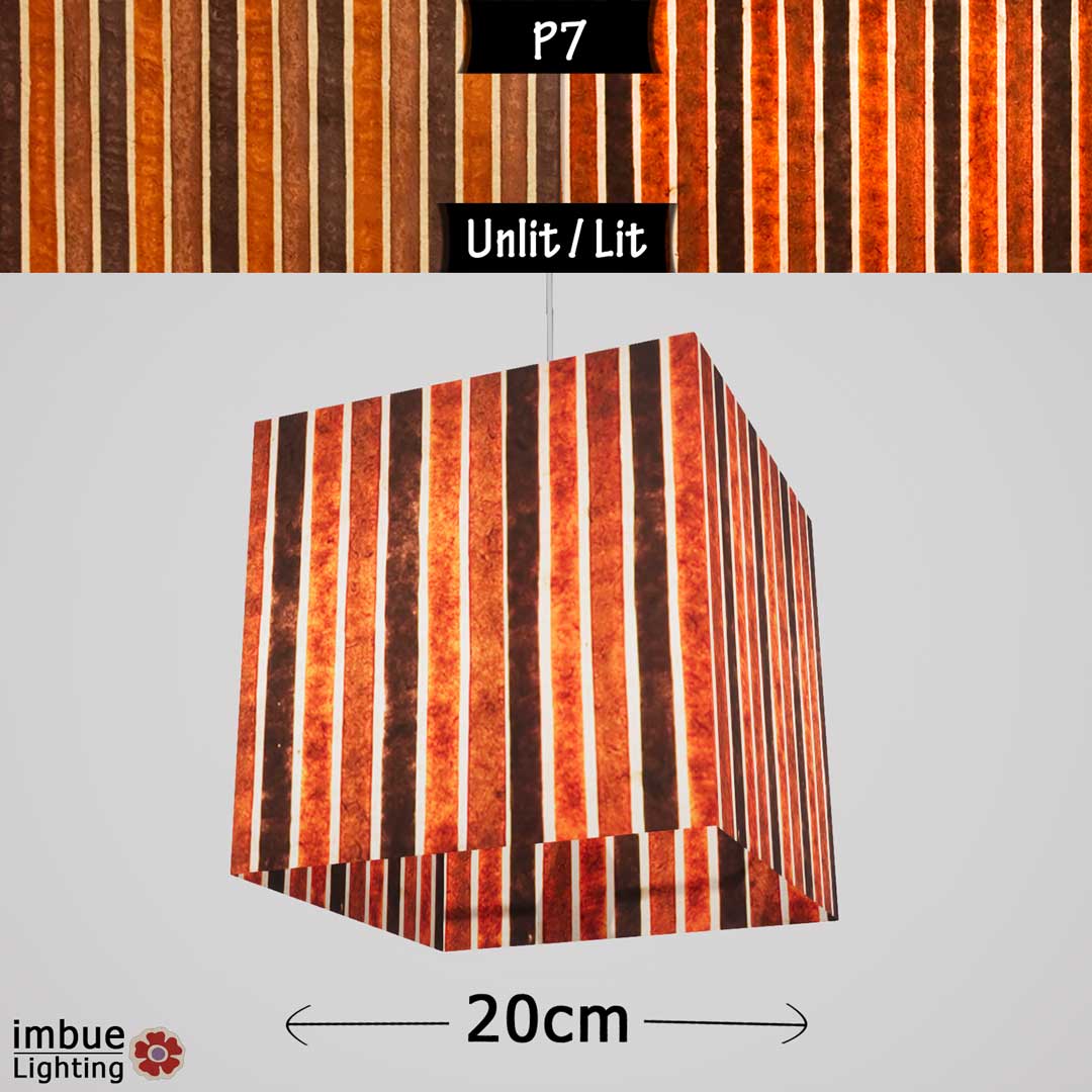 Square Lamp Shade - P07 - Batik Stripes Brown, 20cm(w) x 20cm(h) x 20cm(d) - Imbue Lighting