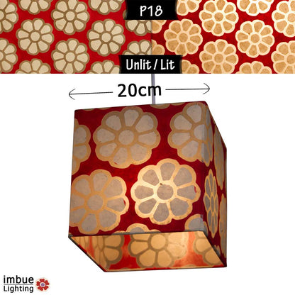 Square Lamp Shade - P18 - Batik Big Flower on Red, 20cm(w) x 20cm(h) x 20cm(d) - Imbue Lighting