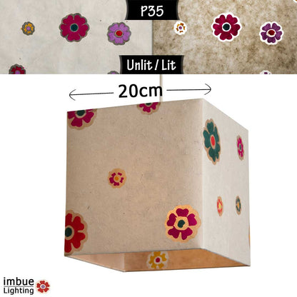 Square Lamp Shade - P35 - Batik Multi Flower on Natural, 20cm(w) x 20cm(h) x 20cm(d) - Imbue Lighting