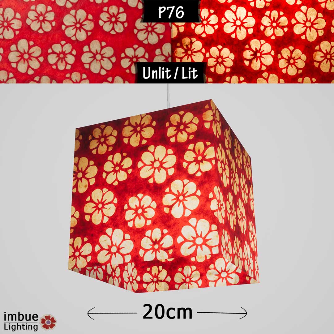 Square Lamp Shade - P76 - Batik Star Flower Red, 20cm(w) x 20cm(h) x 20cm(d) - Imbue Lighting