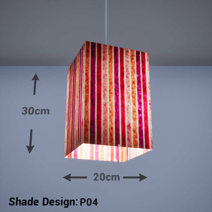 Square Lamp Shade - P04 - Batik Stripes Pink, 20cm(w) x 30cm(h) x 20cm(d) - Imbue Lighting