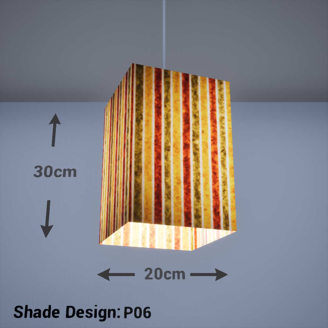 Square Lamp Shade - P06 - Batik Stripes Autumn, 20cm(w) x 30cm(h) x 20cm(d) - Imbue Lighting