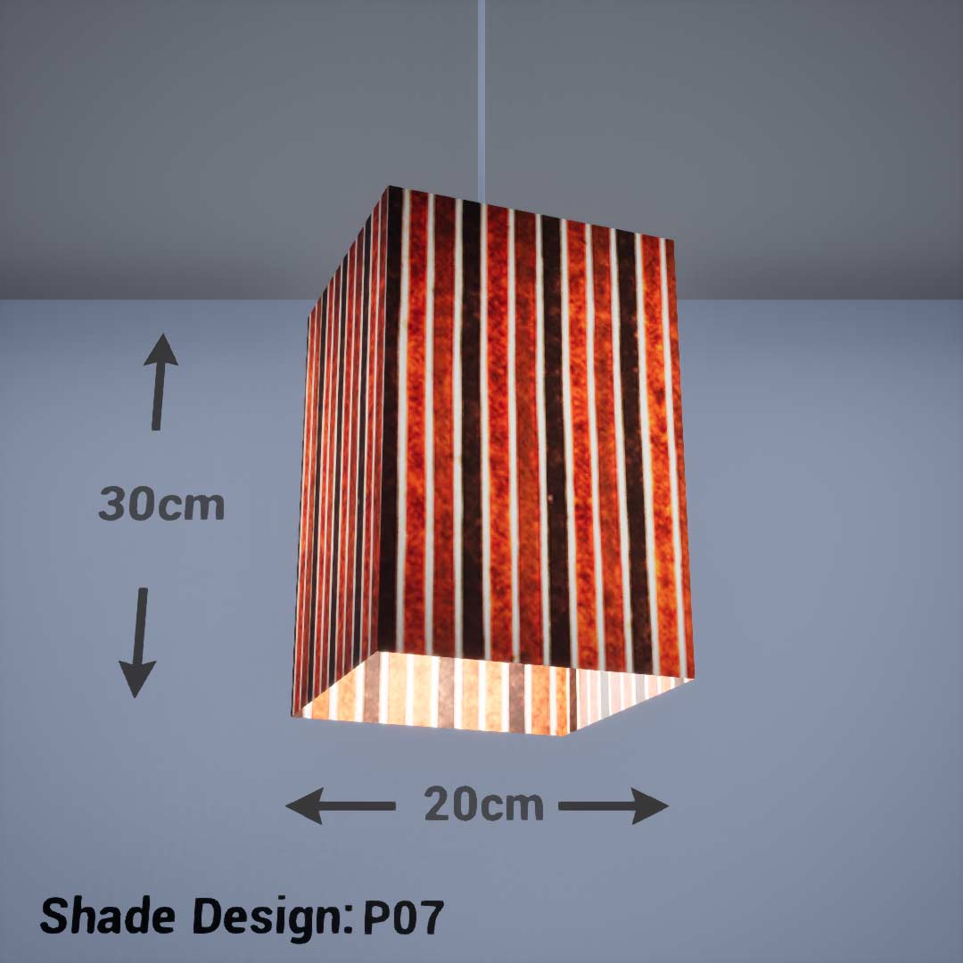 Square Lamp Shade - P07 - Batik Stripes Brown, 20cm(w) x 30cm(h) x 20cm(d) - Imbue Lighting