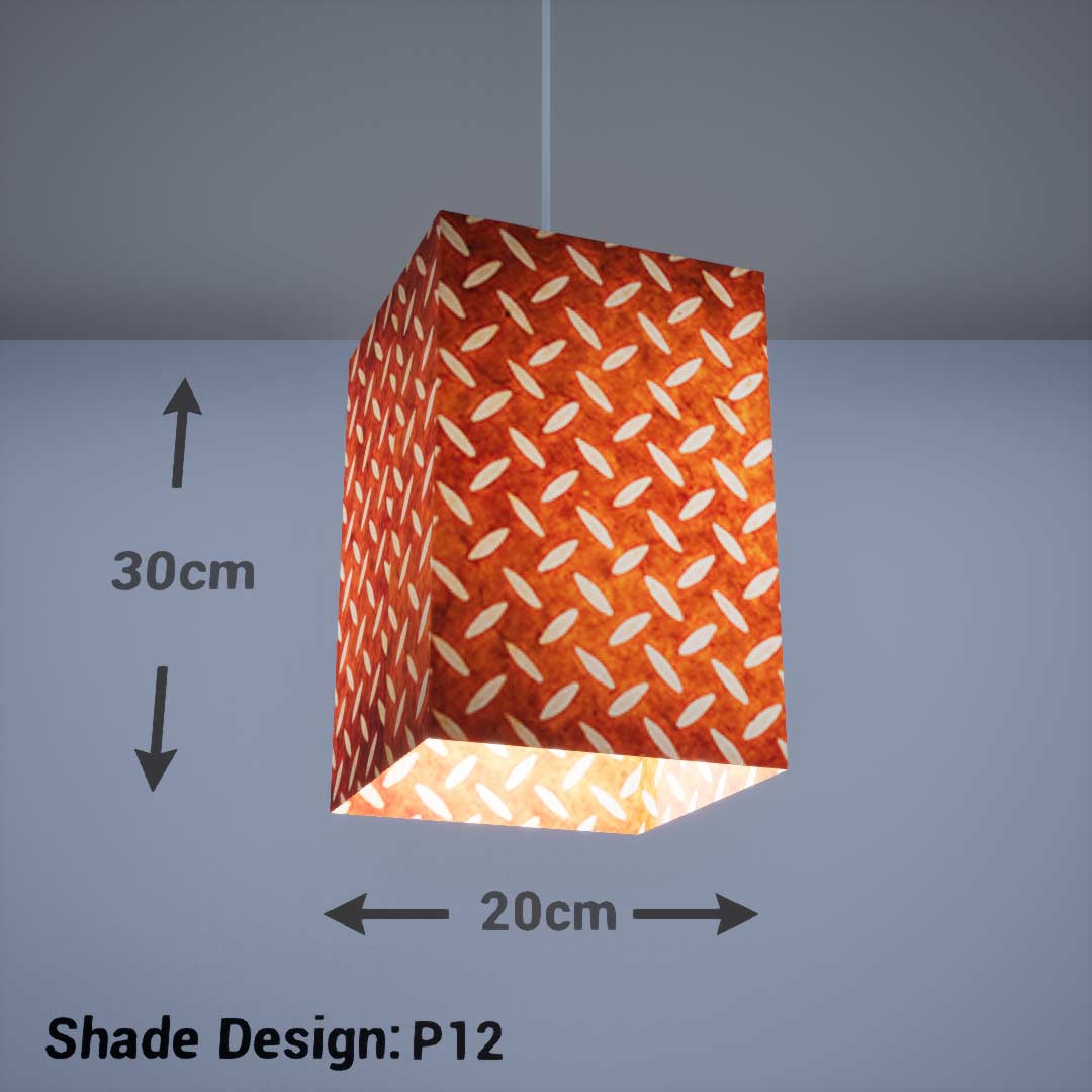 Square Lamp Shade - P12 - Batik Tread Plate Brown, 20cm(w) x 30cm(h) x 20cm(d) - Imbue Lighting