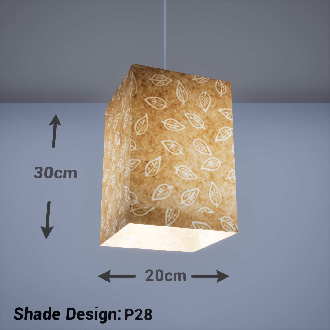 Square Lamp Shade - P28 - Batik Leaf on Natural, 20cm(w) x 30cm(h) x 20cm(d) - Imbue Lighting