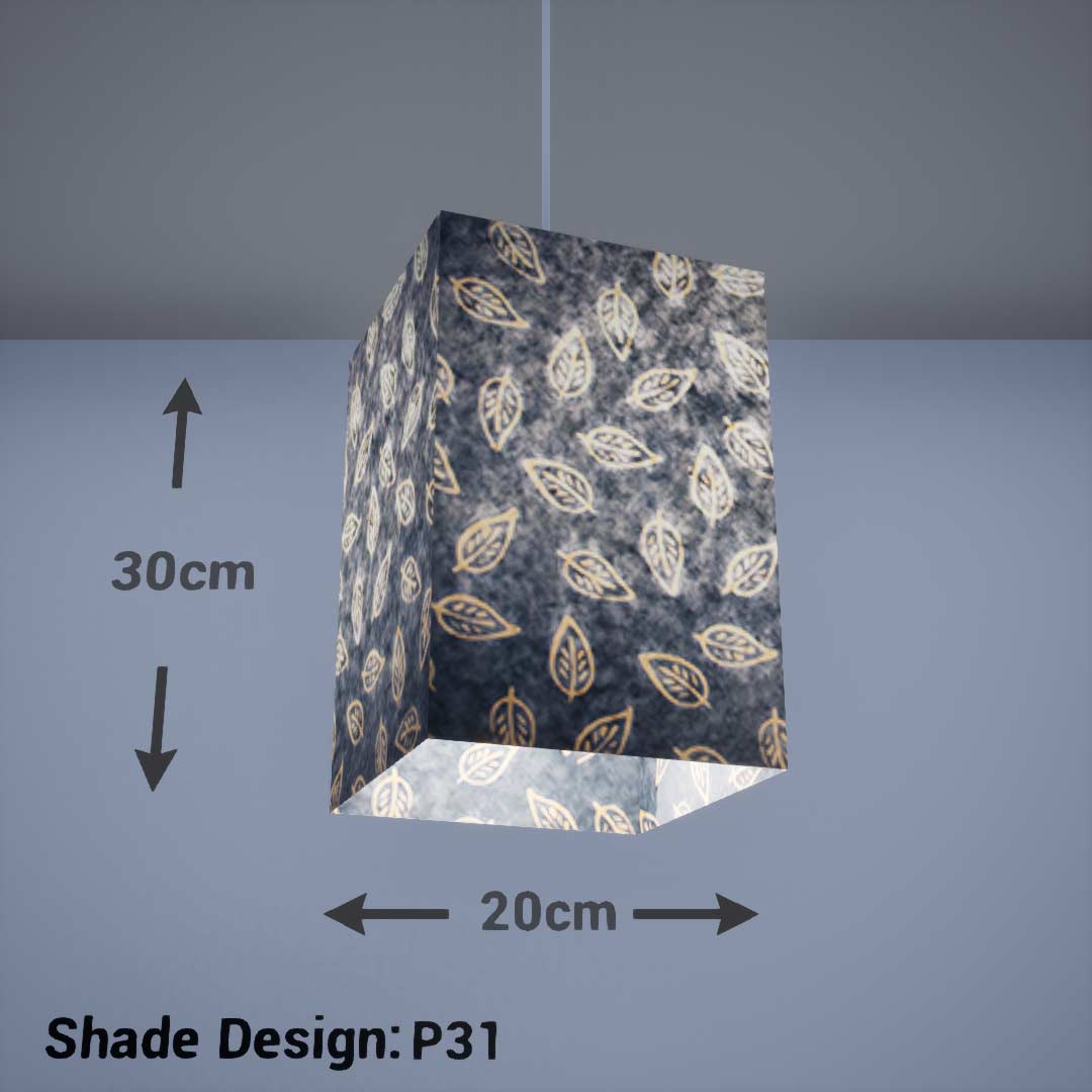 Square Lamp Shade - P31 - Batik Leaf on Blue, 20cm(w) x 30cm(h) x 20cm(d) - Imbue Lighting