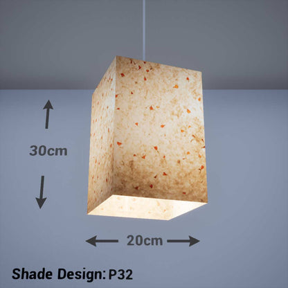 Square Lamp Shade - P32 - Marigold Petals on Natural Lokta, 20cm(w) x 30cm(h) x 20cm(d) - Imbue Lighting