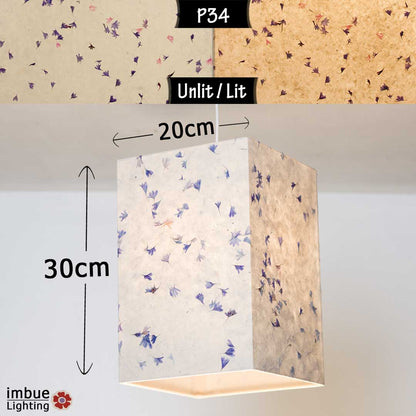 Square Lamp Shade - P34 - Cornflower Petals on Natural Lokta, 20cm(w) x 30cm(h) x 20cm(d) - Imbue Lighting