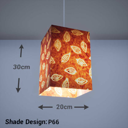 Square Lamp Shade - P66 - Batik Leaf on Camel, 20cm(w) x 30cm(h) x 20cm(d) - Imbue Lighting