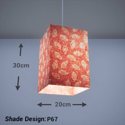 Square Lamp Shade - P67 - Batik Leaf on Pink, 20cm(w) x 30cm(h) x 20cm(d) - Imbue Lighting