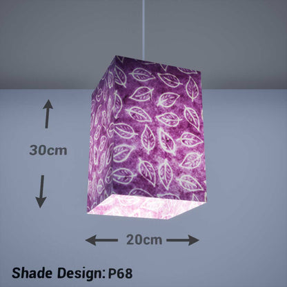 Square Lamp Shade - P68 - Batik Leaf on Purple, 20cm(w) x 30cm(h) x 20cm(d) - Imbue Lighting