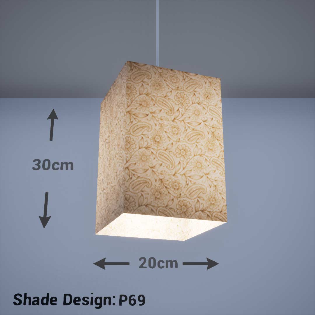 Square Lamp Shade - P69 - Garden Gold on Natural, 20cm(w) x 30cm(h) x 20cm(d) - Imbue Lighting