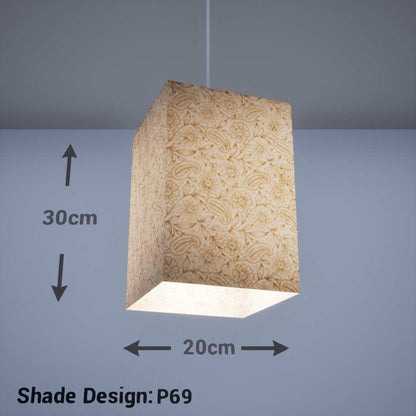 Square Lamp Shade - P69 - Garden Gold on Natural, 20cm(w) x 30cm(h) x 20cm(d) - Imbue Lighting