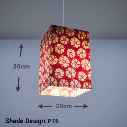 Square Lamp Shade - P76 - Batik Star Flower Red, 20cm(w) x 30cm(h) x 20cm(d) - Imbue Lighting
