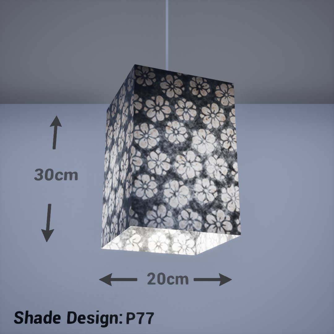 Square Lamp Shade - P77 - Batik Star Flower Grey, 20cm(w) x 30cm(h) x 20cm(d) - Imbue Lighting