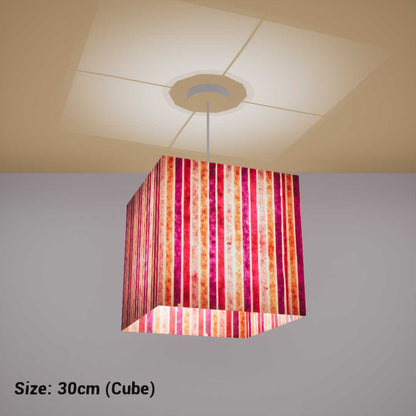 Square Lamp Shade - P04 - Batik Stripes Pink, 30cm(w) x 30cm(h) x 30cm(d) - Imbue Lighting