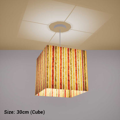 Square Lamp Shade - P06 - Batik Stripes Autumn, 30cm(w) x 30cm(h) x 30cm(d) - Imbue Lighting