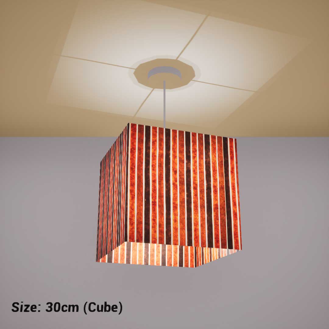 Square Lamp Shade - P07 - Batik Stripes Brown, 30cm(w) x 30cm(h) x 30cm(d) - Imbue Lighting