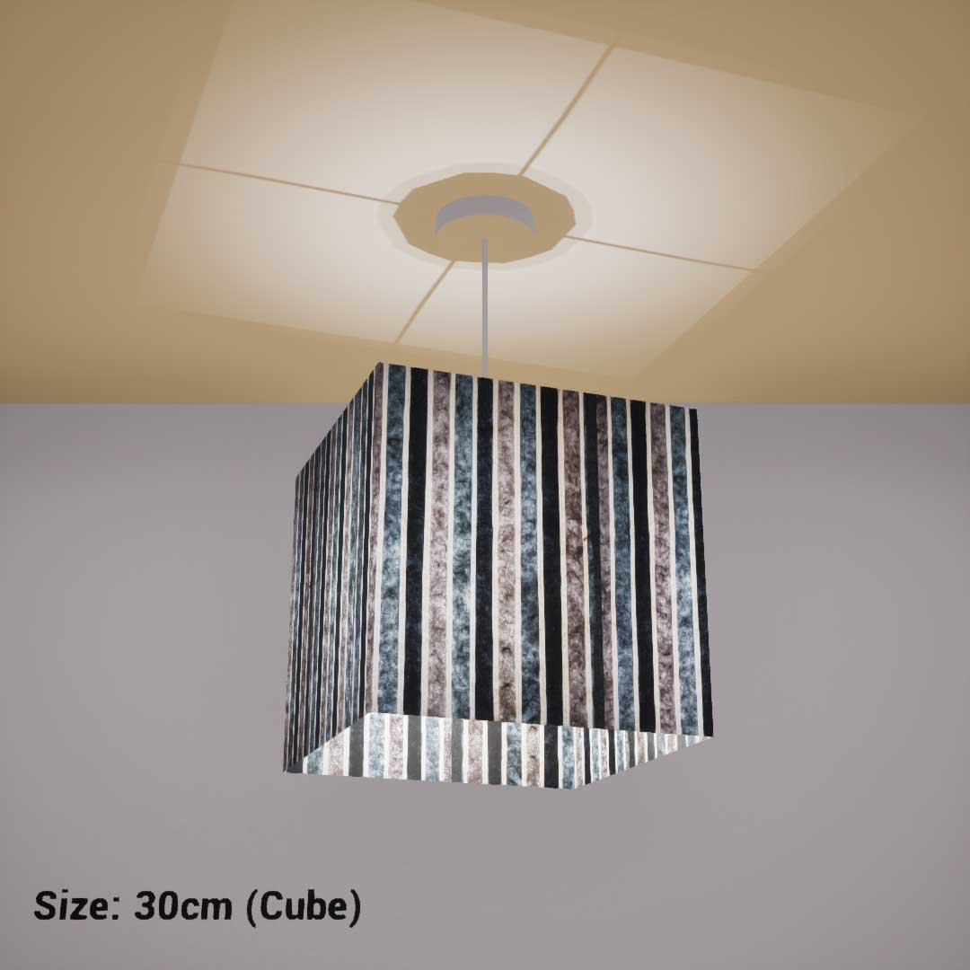 Square Lamp Shade - P08 - Batik Stripes Grey, 30cm(w) x 30cm(h) x 30cm(d) - Imbue Lighting