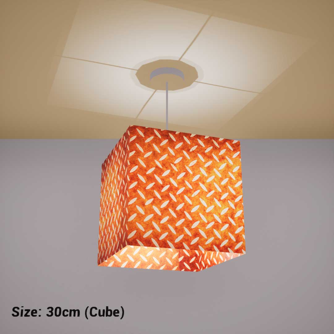 Square Lamp Shade - P12 - Batik Tread Plate Brown, 30cm(w) x 30cm(h) x 30cm(d) - Imbue Lighting