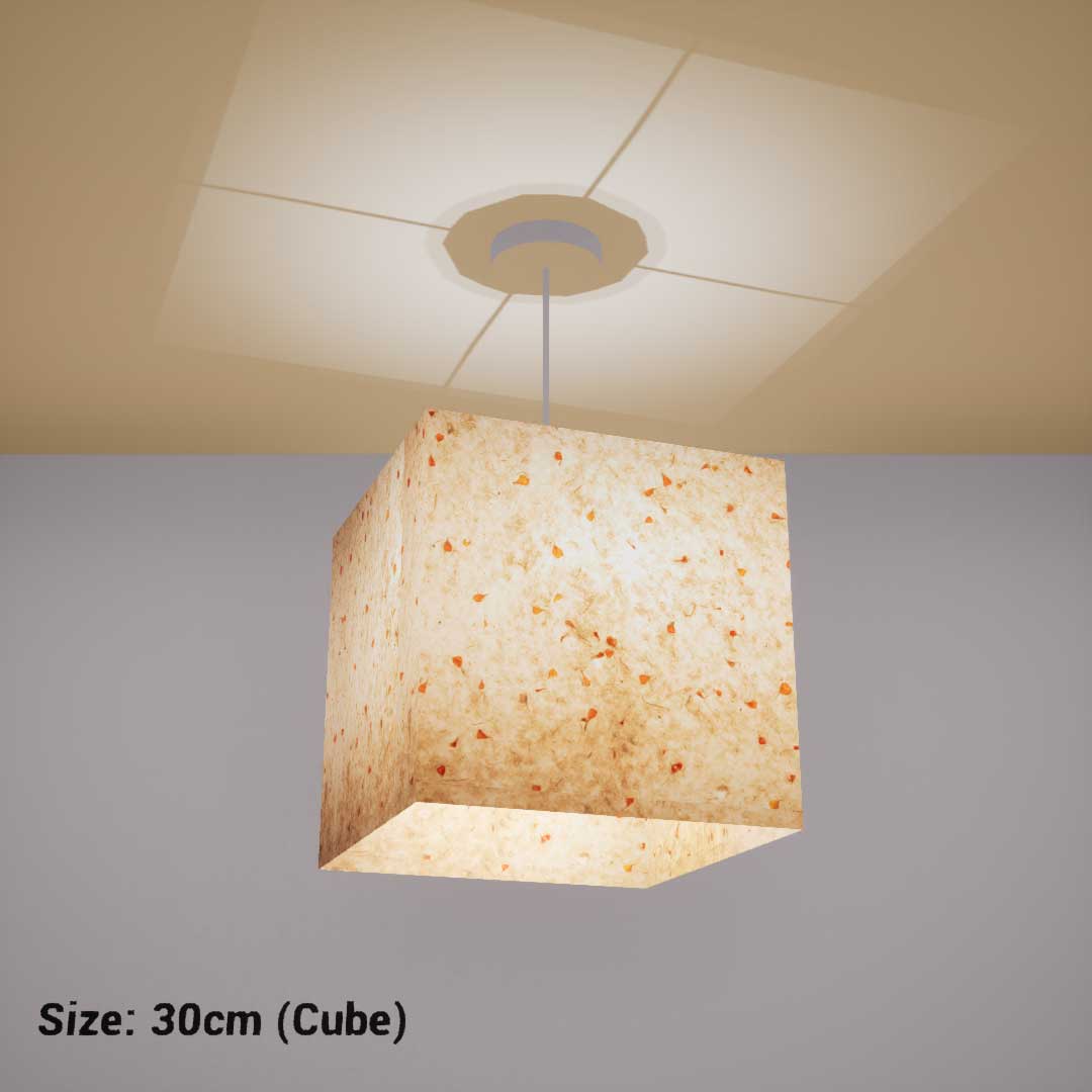 Square Lamp Shade - P32 - Marigold Petals on Natural Lokta, 30cm(w) x 30cm(h) x 30cm(d) - Imbue Lighting