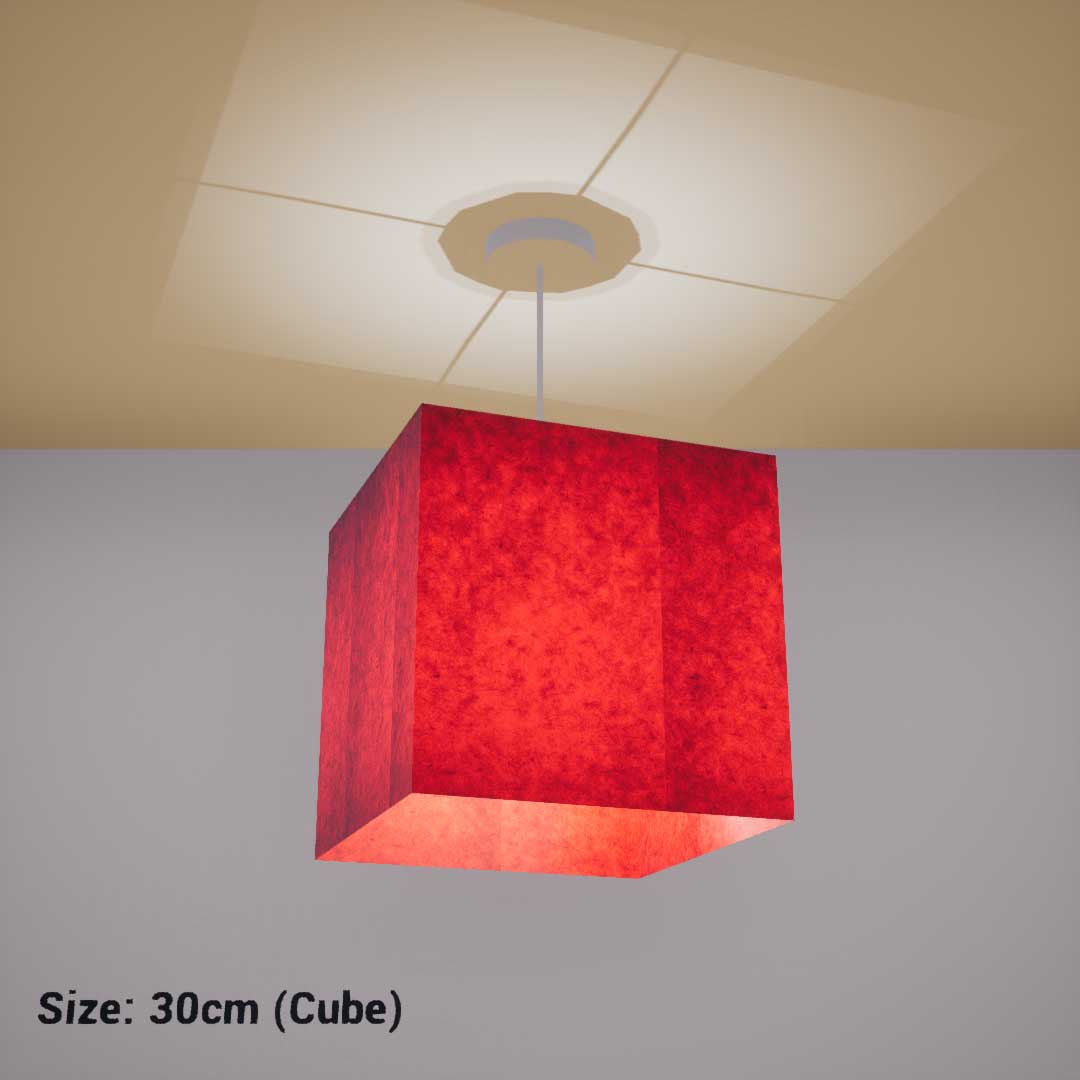 Square Lamp Shade - P60 - Red Lokta, 30cm(w) x 30cm(h) x 30cm(d) - Imbue Lighting