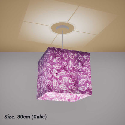 Square Lamp Shade - P68 - Batik Leaf on Purple, 30cm(w) x 30cm(h) x 30cm(d) - Imbue Lighting