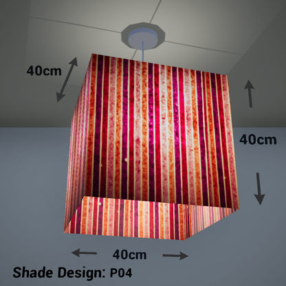 Square Lamp Shade - P04 - Batik Stripes Pink, 40cm(w) x 40cm(h) x 40cm(d) - Imbue Lighting