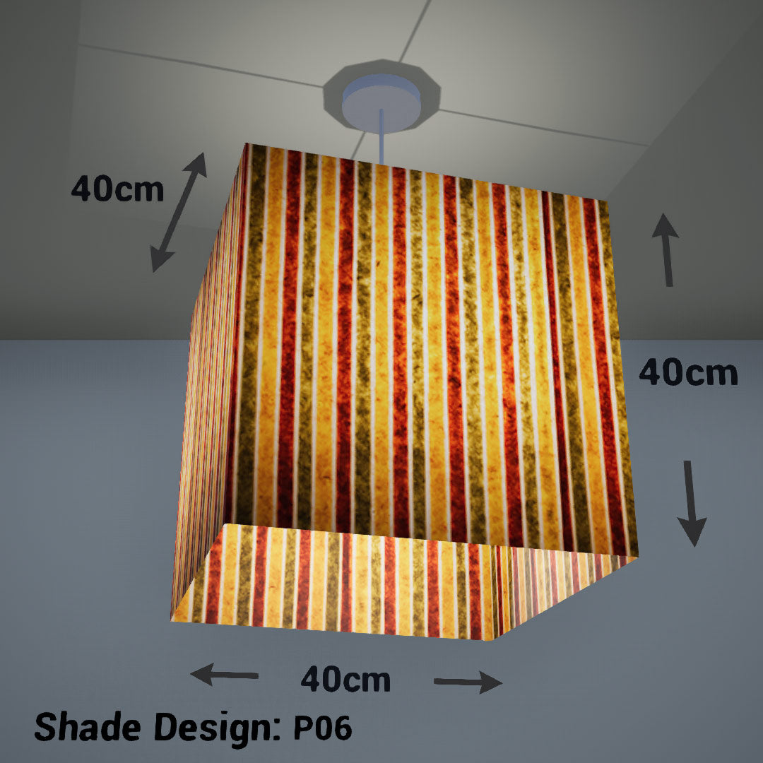 Square Lamp Shade - P06 - Batik Stripes Autumn, 40cm(w) x 40cm(h) x 40cm(d) - Imbue Lighting