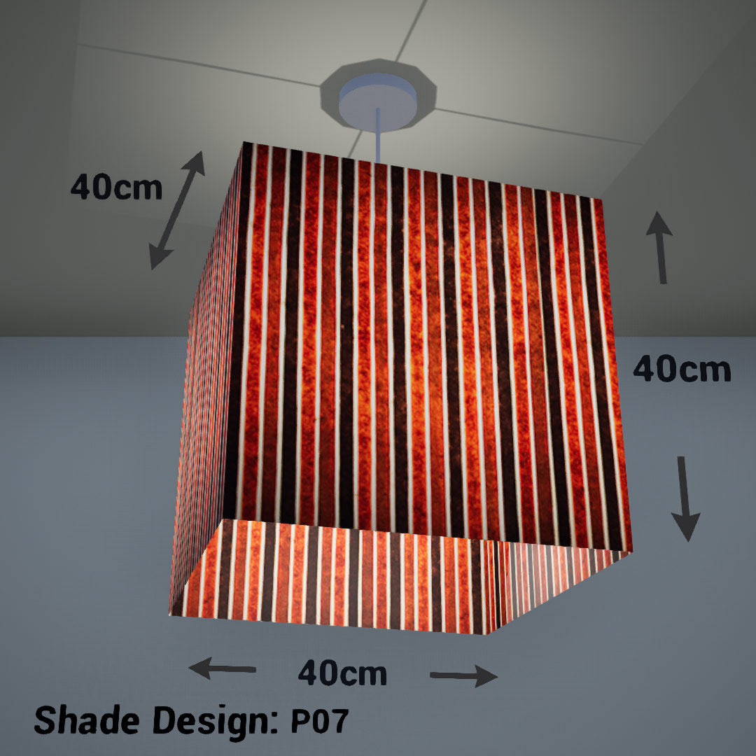Square Lamp Shade - P07 - Batik Stripes Brown, 40cm(w) x 40cm(h) x 40cm(d) - Imbue Lighting