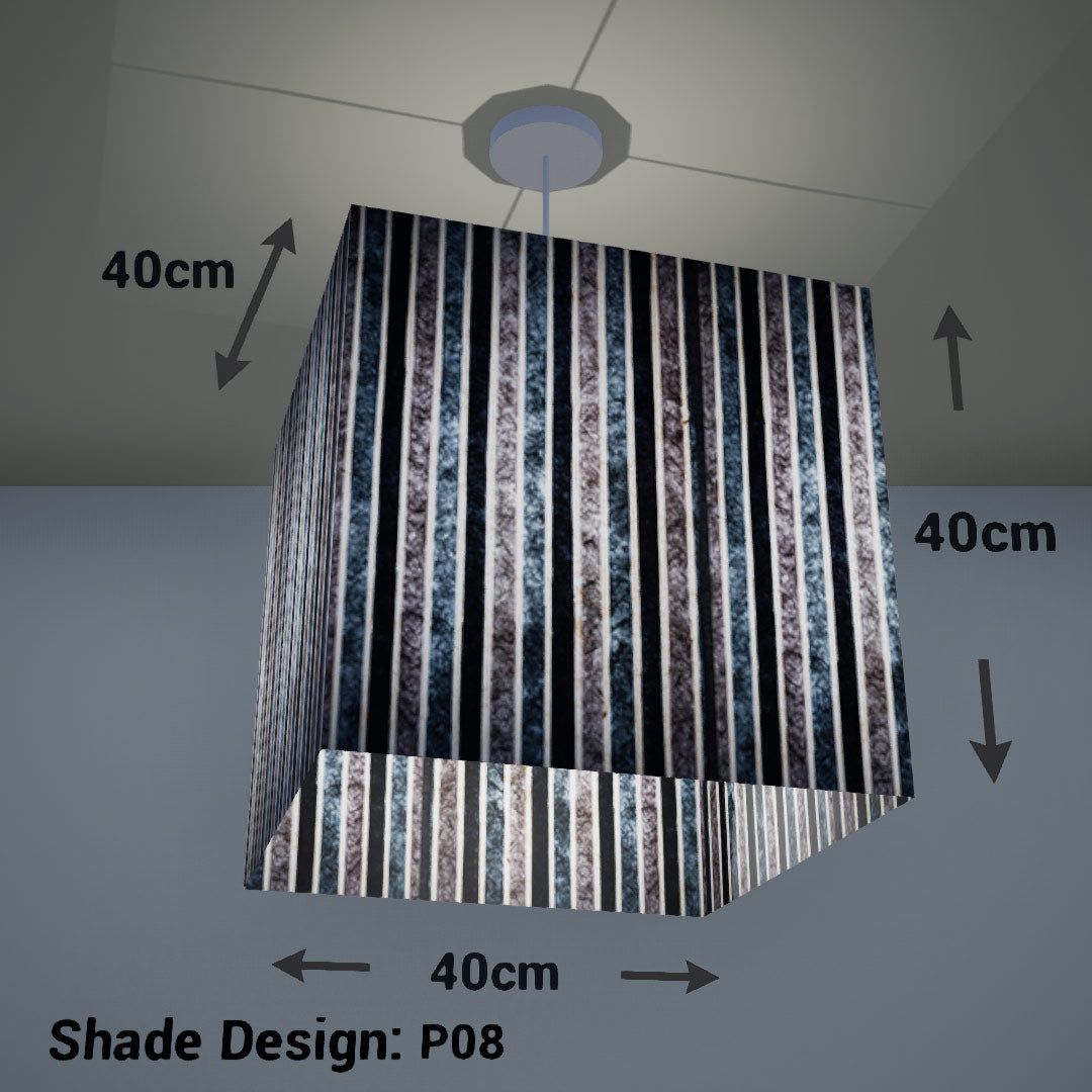 Square Lamp Shade - P08 - Batik Stripes Grey, 40cm(w) x 40cm(h) x 40cm(d) - Imbue Lighting