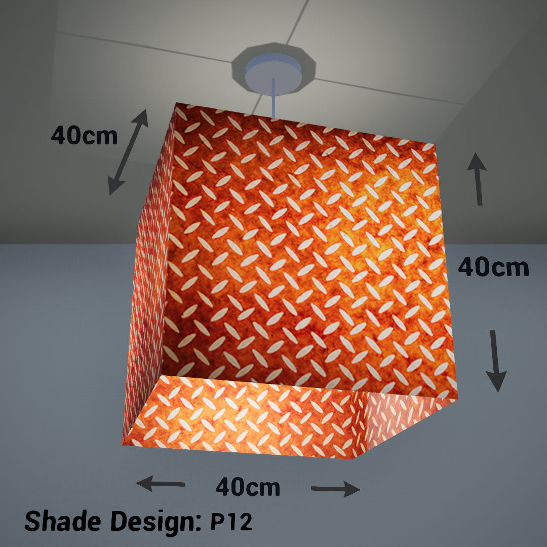 Square Lamp Shade - P12 - Batik Tread Plate Brown, 40cm(w) x 40cm(h) x 40cm(d) - Imbue Lighting