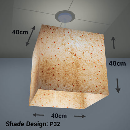 Square Lamp Shade - P32 - Marigold Petals on Natural Lokta, 40cm(w) x 40cm(h) x 40cm(d) - Imbue Lighting