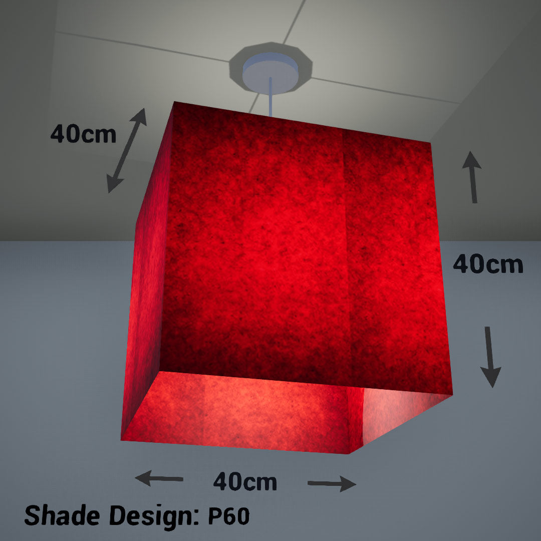 Square Lamp Shade - P60 - Red Lokta, 40cm(w) x 40cm(h) x 40cm(d) - Imbue Lighting