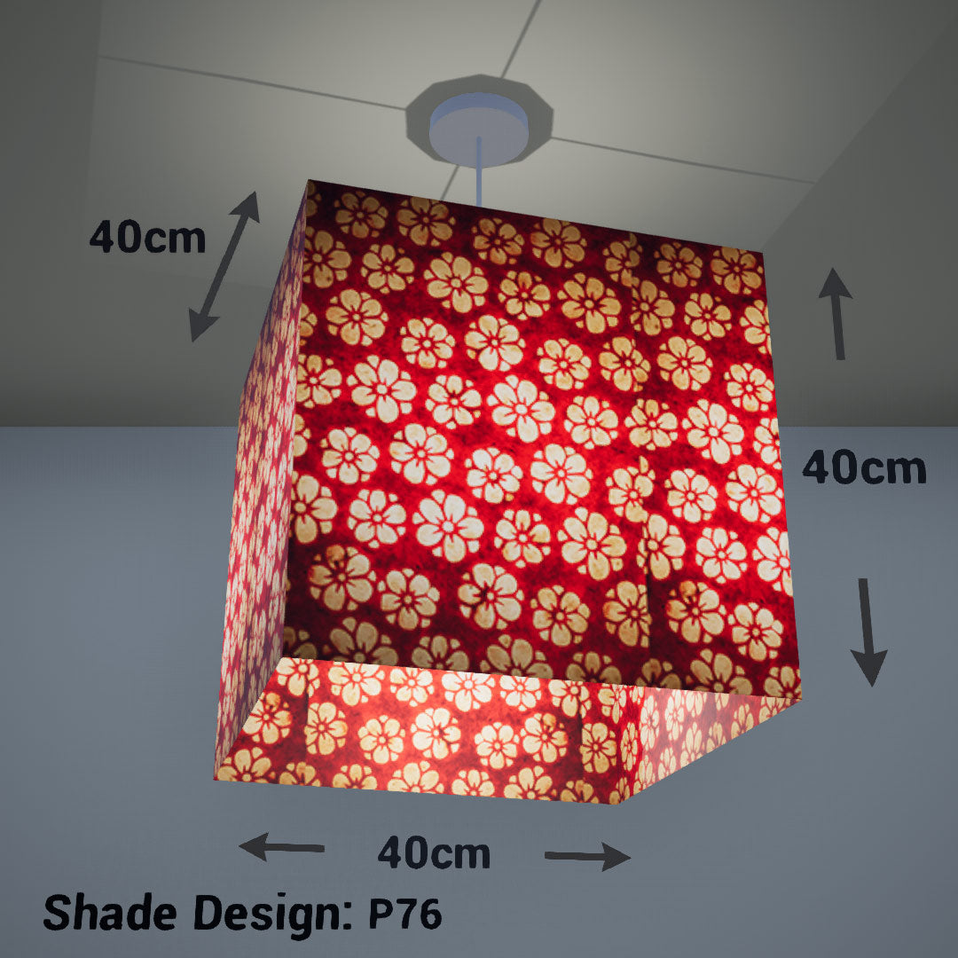 Square Lamp Shade - P76 - Batik Star Flower Red, 40cm(w) x 40cm(h) x 40cm(d) - Imbue Lighting