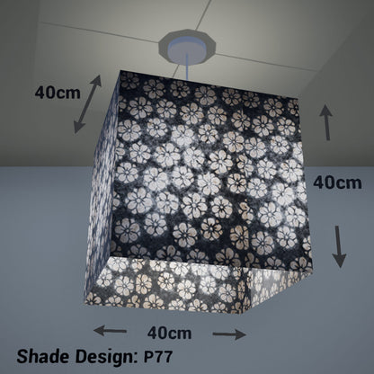 Square Lamp Shade - P77 - Batik Star Flower Grey, 40cm(w) x 40cm(h) x 40cm(d) - Imbue Lighting