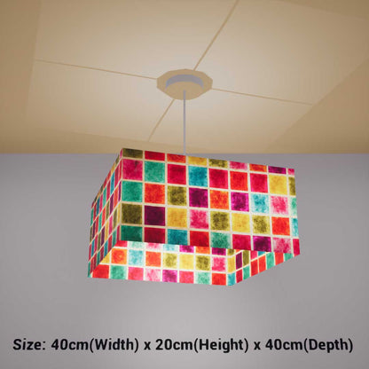 Square Lamp Shade - P01 - Batik Multi Square, 40cm(w) x 20cm(h) x 40cm(d) - Imbue Lighting