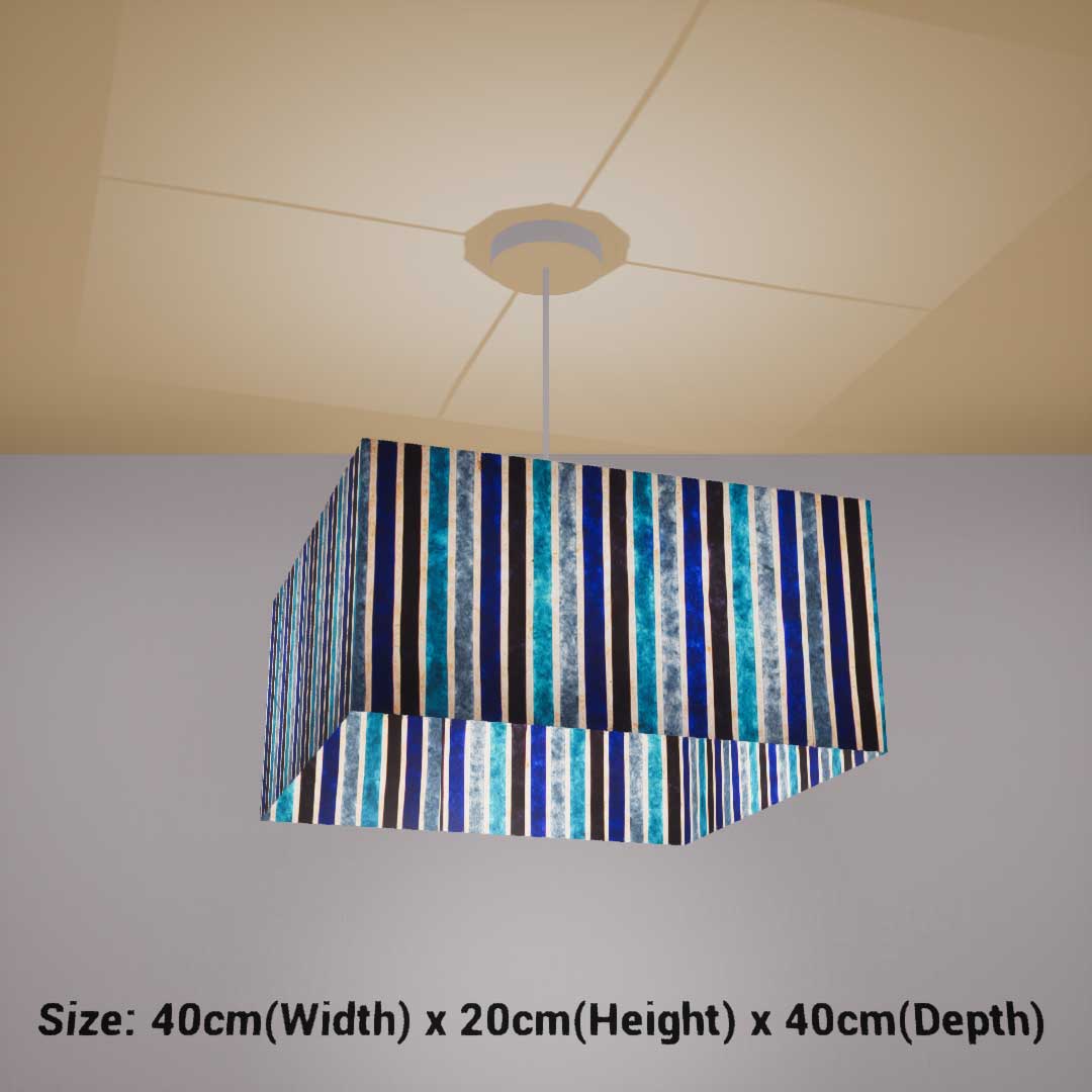 Square Lamp Shade - P05 - Batik Stripes Blue, 40cm(w) x 20cm(h) x 40cm(d) - Imbue Lighting