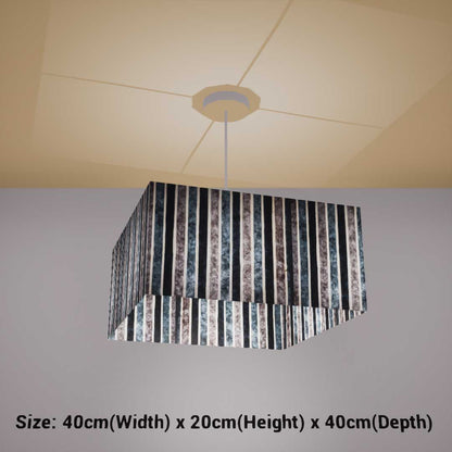 Square Lamp Shade - P08 - Batik Stripes Grey, 40cm(w) x 20cm(h) x 40cm(d) - Imbue Lighting