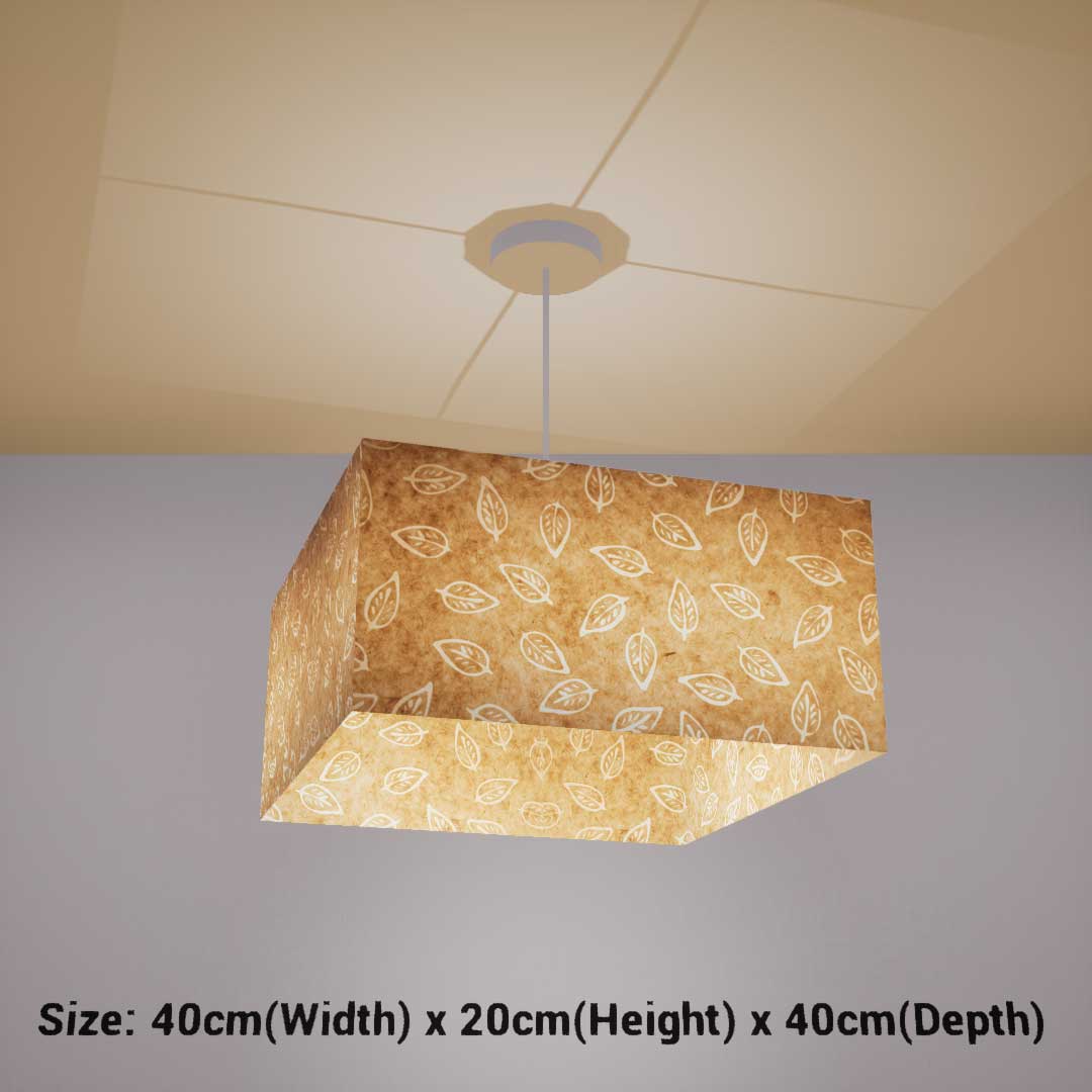 Square Lamp Shade - P28 - Batik Leaf on Natural, 40cm(w) x 20cm(h) x 40cm(d) - Imbue Lighting