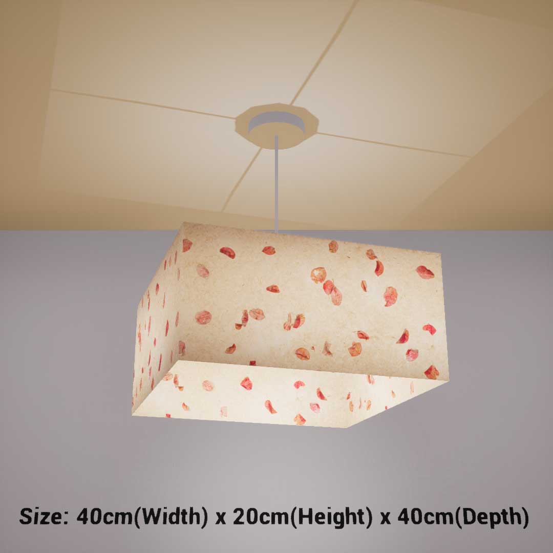 Square Lamp Shade - P33 - Rose Petals on Natural Lokta, 40cm(w) x 20cm(h) x 40cm(d) - Imbue Lighting