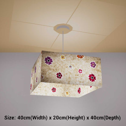 Square Lamp Shade - P35 - Batik Multi Flower on Natural, 40cm(w) x 20cm(h) x 40cm(d) - Imbue Lighting